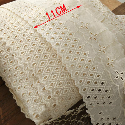 1Meter Hollow Out Floral Embroidered Beige Cotton Lace Ribbon DIY Crafts Supplies Dress Curtain Decoration 11cm Width Lace Trim ► Photo 1/6