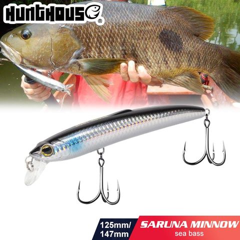 Hunthouse smith saruna minnow fishing lure hard baits flexible rattle balls floating 0-0.8m 125mm 17.5g for fishing seabass pike ► Photo 1/6