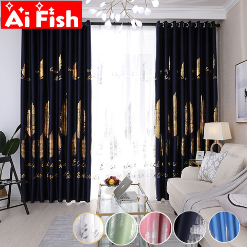 Modern Simple Silver Leaf Blackout Curtain for Living Room Gold Shiny Leaves Children's Bedroom Window Treatment Drapes My017#5 ► Photo 1/6