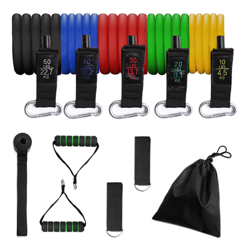 11pcs/set Fitness Resistance Tube Band Yoga Gym Stretch Pull Rope Exercise Training Expander Door Anchor With Handle Ankle Strap ► Photo 1/6