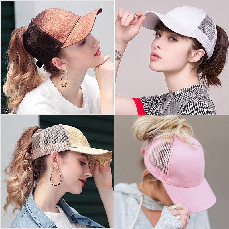 Glitter Ponytail Baseball Caps Women Messy Bun Adjustable Snapback Hip Hop Hat # 