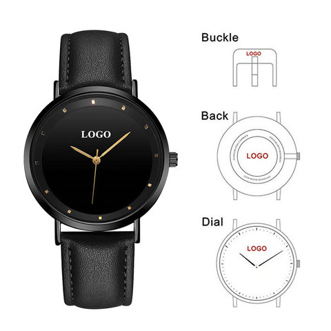 CL056 Full Black Brand Your Logo Custom Watches Genuine Leather Strap Own Logo Men's Watch Original Design reloj personalizado ► Photo 1/6