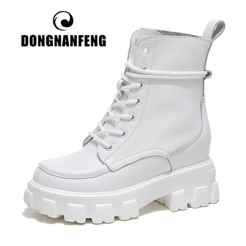 DONGNANFENG Women's Female Ladies Genuine Leather Ankle Boots Shoes Platform Autumn Increase Lace Up Breathable 34-40 NS777-8 ► Photo 1/6