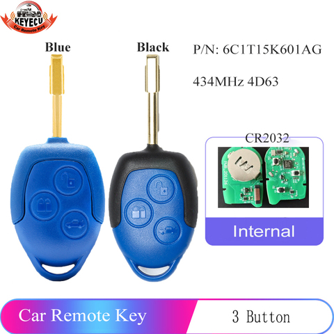 KEYECU (2 Models for Optional ) Replacement Remote Key 3 Button 433MHz 4D63 for Ford Transit WM VM 2006-2014 6C1T15K601AG ► Photo 1/6