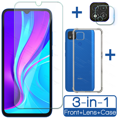 3in1 Shockproof Soft Silicone Case For Xiaomi Redmi 9c NFC Tempered Glass for Red mi 9cnfc Redmi9c Camera Protection Film Shield ► Photo 1/6