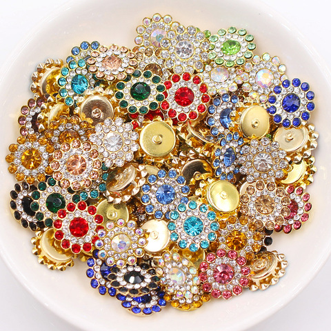 Sewing Sun Flower Claw Rhinestones 14mm Flatback Round Shiny Crystals Stones Strass Gold Base Sew On Rhinestones For Clothes ► Photo 1/6