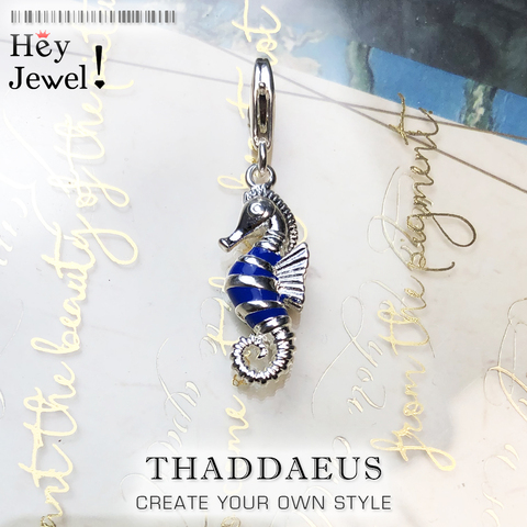 Real 925 Sterling Silver Bead Charm Blue Enamel Tropical Seahorse Pendant Charm For Women Men Fit Bracelet Necklace DIY Jewelry ► Photo 1/6