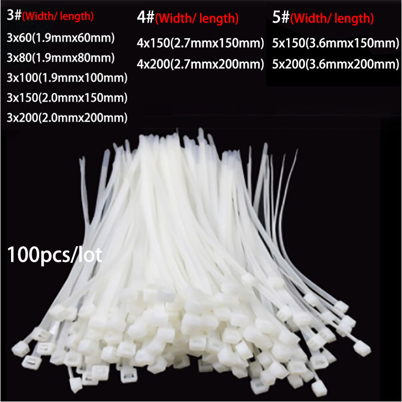 100pcs Nylon Plastic Cable Ties Zip Fasten Wire Wrap Strap WHITE & BLACK 3x60mm 