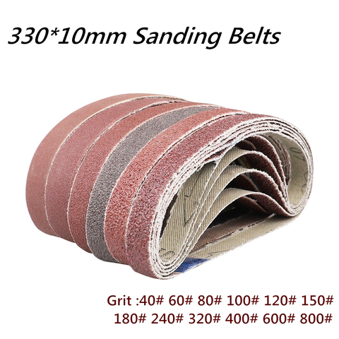 10 pcs/set 330*10mm Sanding Belts 40-800 Grits Sandpaper Abrasive Bands For Belt Sander Abrasive Tool Wood Soft Metal Polishing ► Photo 1/5