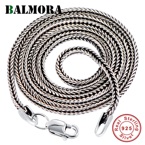 BALMORA Real 925 Sterling Silver Foxtail Chains Chokers Long Necklaces For Women Men Chic Chain Jewelry Accessory 16-32 Inches ► Photo 1/6