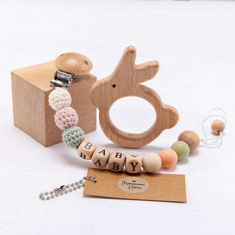 1set Baby Pacifier Chain Personalize Name Pacifier Clip Wooden Dummy Chain Holder Cute Soother Chain Baby Teething Toy Baby Chew ► Photo 1/6