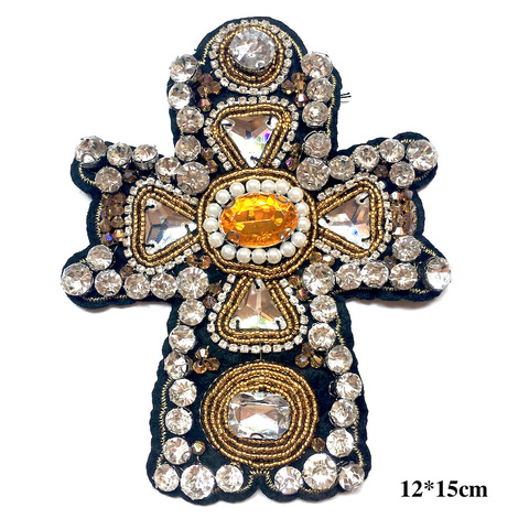 1Pcs Handmade Rhinestone Beaded Patches Cross Sew on Beaded Patch Applique for Clothing LSHB662 ► Photo 1/5