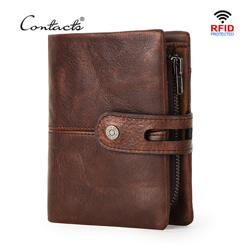 CONTACT'S NEW Crazy Horse Leather Wallet Men Coin Purse Casual Card Holder Small Billfold for Man High Quality Male Wallets RFID ► Photo 1/6