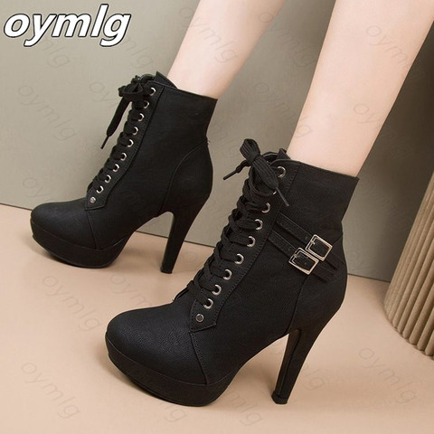 Women's shoes 2022 PU Martin boots winter large size 43 women's boots round head waterproof platform high heel side zipper ► Photo 1/1