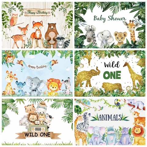 Photo Backdrop Watercolor Baby Shower Jungle Safari 1st  Wild One Birthday Party Baptism Banner Cartoon Poster Photo Background ► Photo 1/6