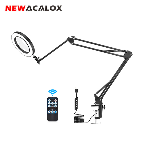 NEWACALOX Wireless Remote Control LED Lamp 5X/10X  Magnifier 3 Dimming Modes USB Power Supply for Welding Beauty Tattoo Reading ► Photo 1/6