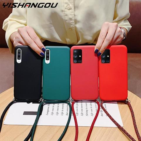 Neck Strap Liquid Silicone Case For Samsung Galaxy A51 A71 A50 A70 S20 Ultra S10 Plus A20 A30 A21S A31 A41 M30 A30s A50s S20 FE ► Photo 1/6