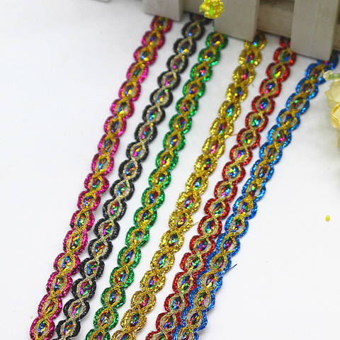 Gold Braided Trims Ribbon Lace Carnival Cosumes 18 Yards/Lot Crochet 3D Floral Spangle Chains Appliques Gold Sewing Band 1.0cm ► Photo 1/5