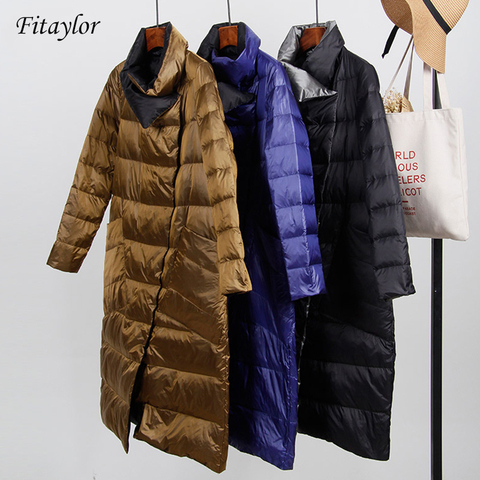 Fitaylor White Duck Down Ultra Light Jacket Women Winter Double Sided Slim Down Coat Single Breasted Parkas ► Photo 1/6