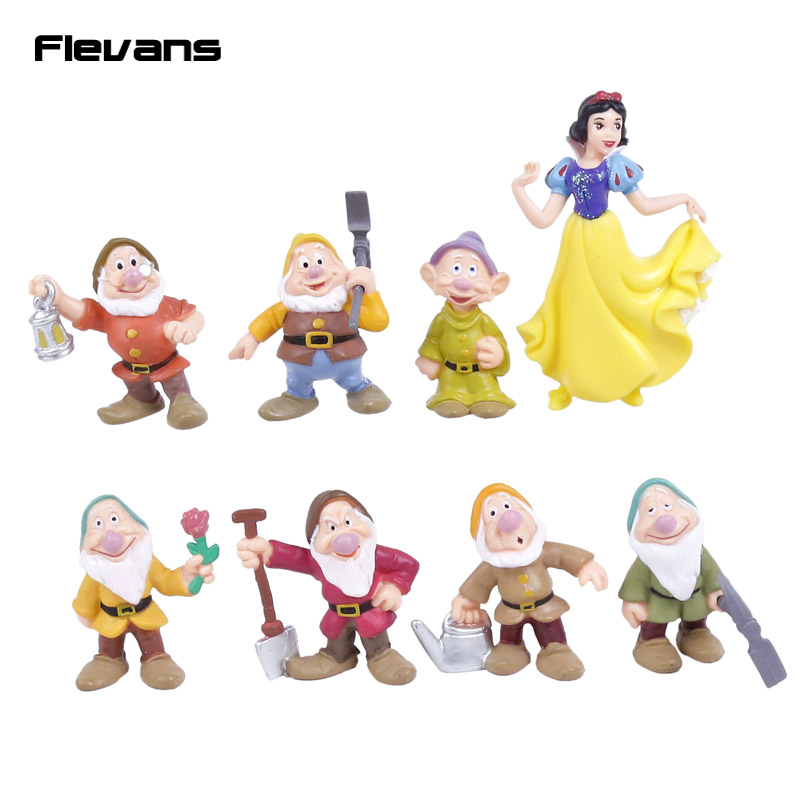 8pcs set Princess Snow White and the Seven Dwarfs Figures Cake Topper Toy Gift 