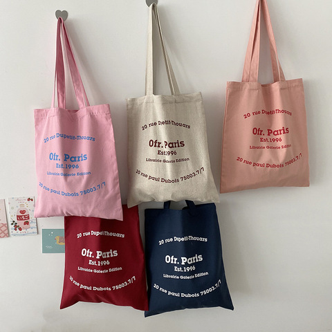 Women Canvas Shoulder Bag Paris Letters Print Shopping Bag Eco Cotton Linen Shopper Bags Cloth Fabric Handbag Tote For Girls ► Photo 1/6