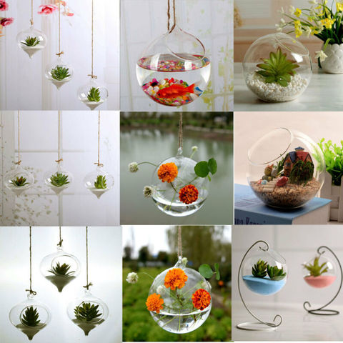 Home Garden Clear Round Shape Glass Flower Hanging Vase Ball Planter Terrarium Container Landscape Bottles Aquarium Fish Bowl ► Photo 1/6