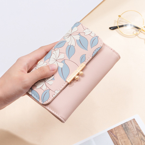 Women's Cute Fashion Purse Medium Printing Fresh Flower Wallet Coin Purse Female Three Fold Clutch Multifunction Carteira Female ► Photo 1/6