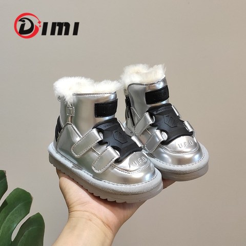 DIMI 2022 Winter Children Shoes Mirror Microfiber Leather Kids Baby Boots Waterproof Non-slip Warm Wool Snow Boots for Boy Girl ► Photo 1/6