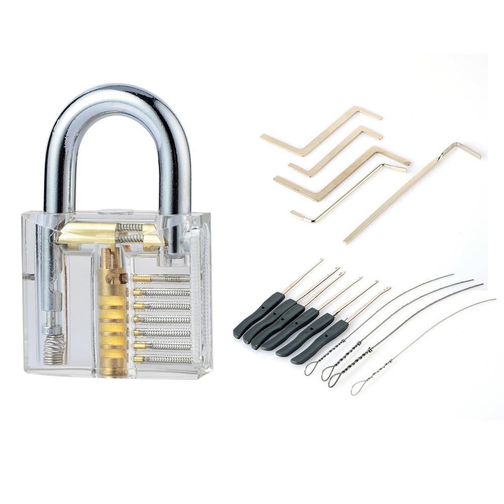 KAK Transparent Visible Pick Cutaway Practice Padlock Lock With Broken Key  Removing Hook Kit Extractor Set