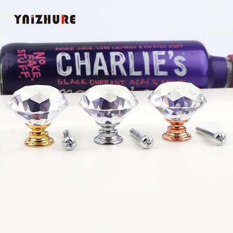 YNIZHURE Brand 30mm Diamond Crystal Glass Knobs Cupboard Pulls Drawer Knobs Kitchen Cabinet Handles Furniture Handle Hardware ► Photo 1/6