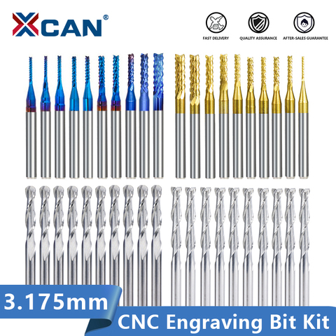 XCAN End Mill Engraving Bits Set Nano Blue Coated CNC Router Bits Cutting Milling Cutter 1/8
