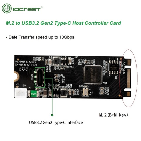 IOCREST USB 3.2 Gen 2  10 Gbps 1-Port Type-C M.2 22x60 B+M key  small size controller card ► Photo 1/6