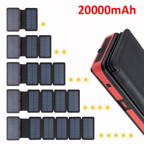 Portable 20000mAh Solar Power Bank Folding Foldable Solar Panel Solar Charger External Battery Solar Powerbank For Mobile Phones ► Photo 1/6