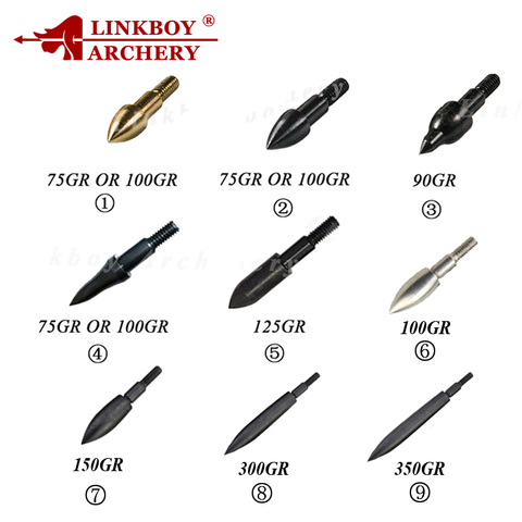 Linkboy Archery 12PCS 8-32 Arrow Points Tips 75 80 90 100 125 150 300 350 Grain Broadheads Arrowhead Carbon Shaft Hunting Pijlen ► Photo 1/6