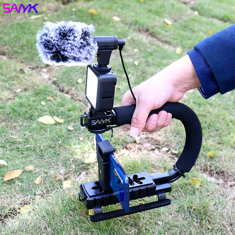 SANYK U Shape Mobile Phone Camera Stabilizer Video Stabilizer Including Microphone Led Fill Light ► Photo 1/6