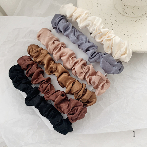 6Pcs/Set Satin Silk Solid Color Scrunchies Elastic Hair Bands New Women Girls Hair Accessories Ponytail Holder Hair Ties Rope ► Photo 1/6