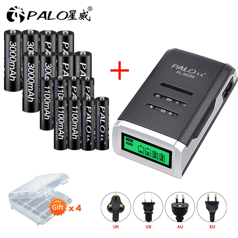 PALO 4/6/8pcs AA rechargeable battery batteria + AAA battery Ni-MH 1.2V batteries with LCD display charger for aa aaa battery ► Photo 1/6