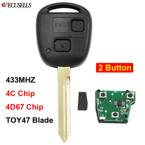 2 Button Remote Smart Car Key 433MHZ 4C/4D67 Chip for Toyota RAV4 Corolla Yaris Auris Highlander Prado Camry TOY47 Uncut Blade ► Photo 1/6