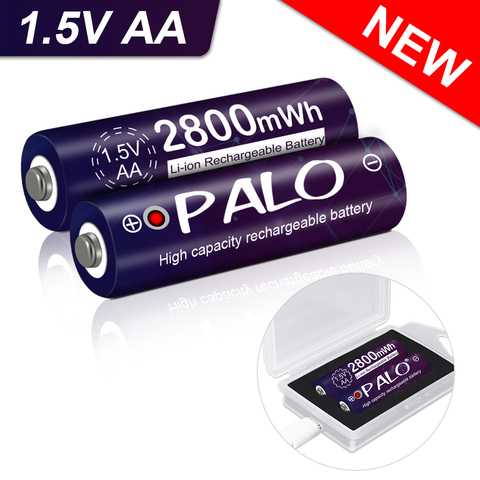 PALO 1.5V AA Battery Rechargeable Li-ion battery AA 1.5v 2800mWh lithium li-ion rechargeable battery and USB charger case ► Photo 1/6