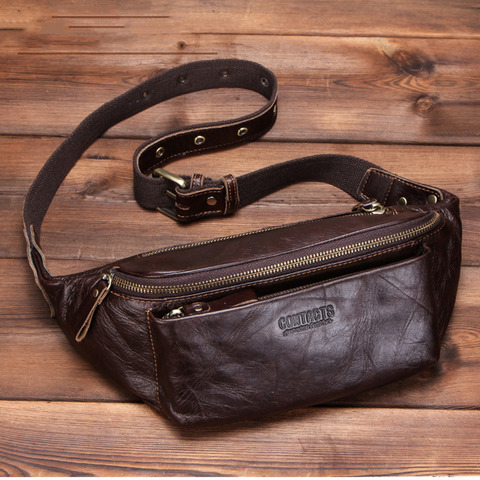 Men's Waist Bag Genuine Leather For Phone Men Travel Fanny Pack Chest Bag Male Heuptas Saco Da Cintura Cinturon Dinero Man Pouch ► Photo 1/6