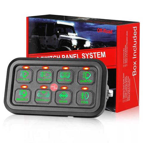 Free Shiping Green LED 8 Gang Switch Panel Slim Touch Control Panel Box Circuit Control Relay System for Truck Boat Jeep ATV ► Photo 1/6