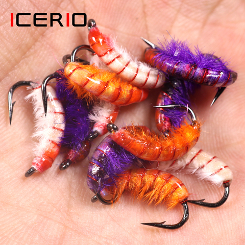 ICERIO 3PCS Czech Nymphs Scud Bug Worm Flies with Barbed Hook Trout Fishing Fly Lure Bait ► Photo 1/6