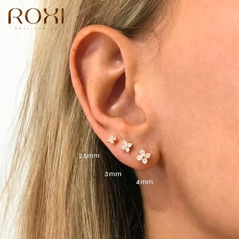 ROXI 925 Sterling Silver Crystal Flower Piercing Stud Earrings 3/4/5mm Small Cartilage Earrings Lovely Zircon Women's Earrings ► Photo 1/6