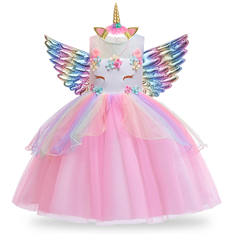 Free Hair+ Girls Unicorn Tutu Dress Rainbow Princess Kids Party Dress Girls Christmas Halloween Pony Cosplay Costume 1-12 ► Photo 1/6