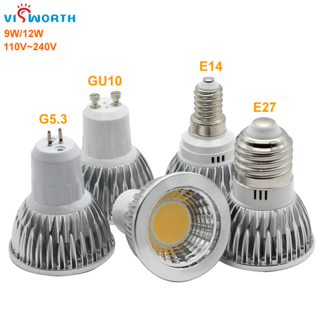 GU10 LED 9W 12W Dimmable Led Spotlight Aluminum Body Lampada Led Bulb 9W 12W COB G5.3 E14 E27 LED Lamp AC 110V 220V 240V ► Photo 1/6