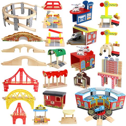 Wooden Track Railway Accessories Bridge Train Station Tunnel Cross Compatible All Brands Wood Track Educational Toys for Kids ► Photo 1/5