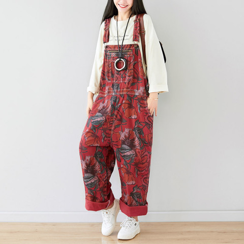 Plus Size Wide Leg Jean Jumpsuit Women Casual Europe Boyfriend Suspenders Denim Overalls Baggy Printed Cowboy Bib Trousers ► Photo 1/6