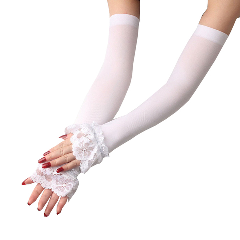 1 Pair Lace Arm Sleeve Covered Elastic Sleeve Driving Gloves Long Fingerless Summer Sunscreen Lace Gloves Women Ice Silk Mittens ► Photo 1/6