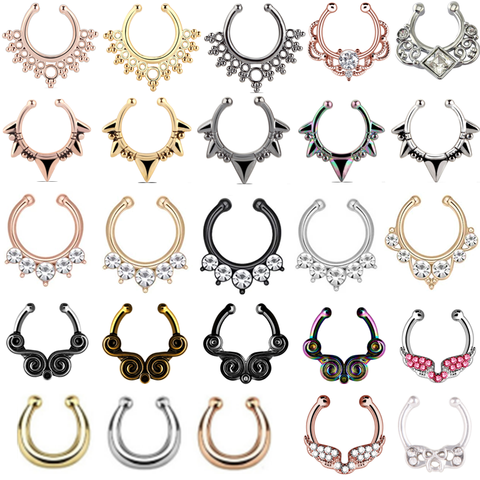 1PCS Zircon Stainless Steel Fake Nose Piering Ring Septum Cheater Clip On Non Piercing Nose Ring Septum Jewelry Faux Percing Nez ► Photo 1/6