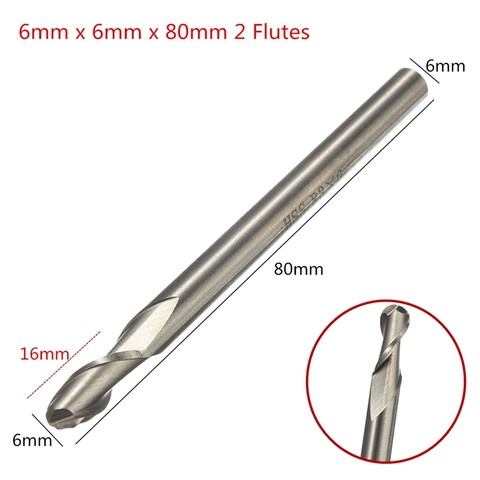 1PCS HSS & Aluminium 6mm x 6mm 2 Flute Ball Nose End Milling Lathe Cutter CNC Bit Tool 80mm Long Top Quality Drill Bits ► Photo 1/6